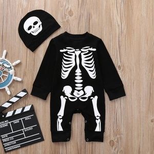 New Newborn Baby Boys Girls Halloween Bone Print